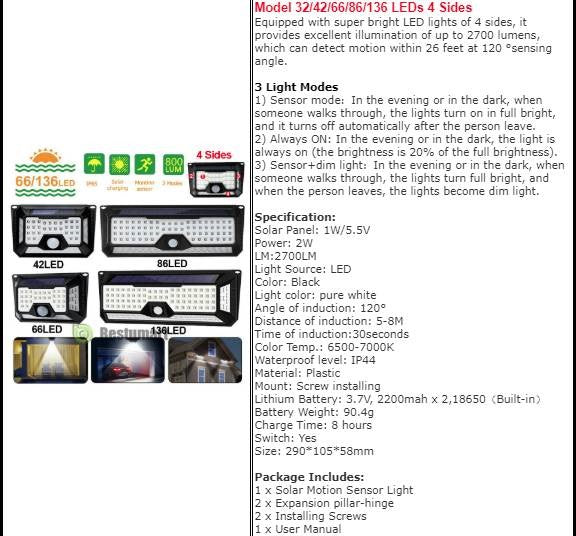 Lampara solar 136 leds