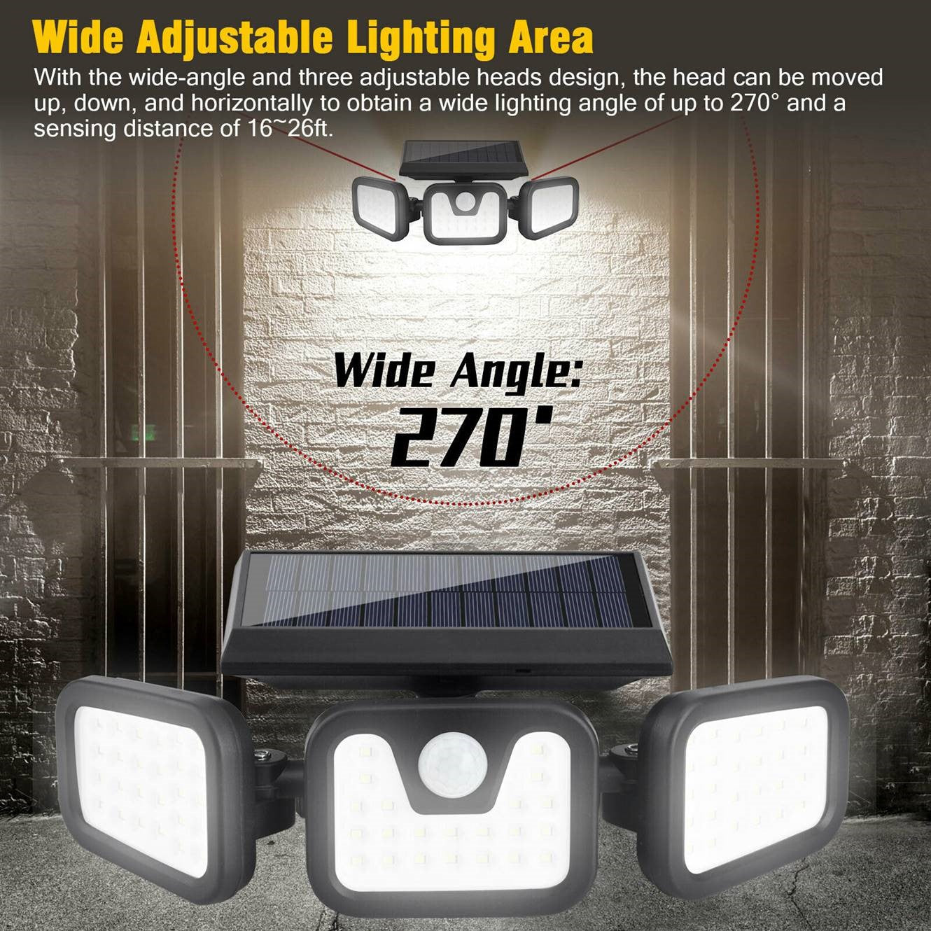Luz solar seguridad 3 cabezas