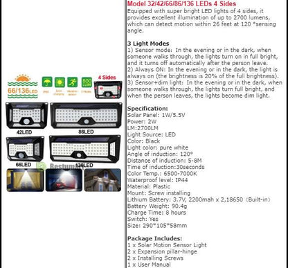 Lampara solar 136 leds