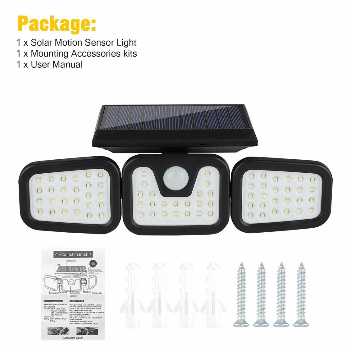Luz solar seguridad 3 cabezas